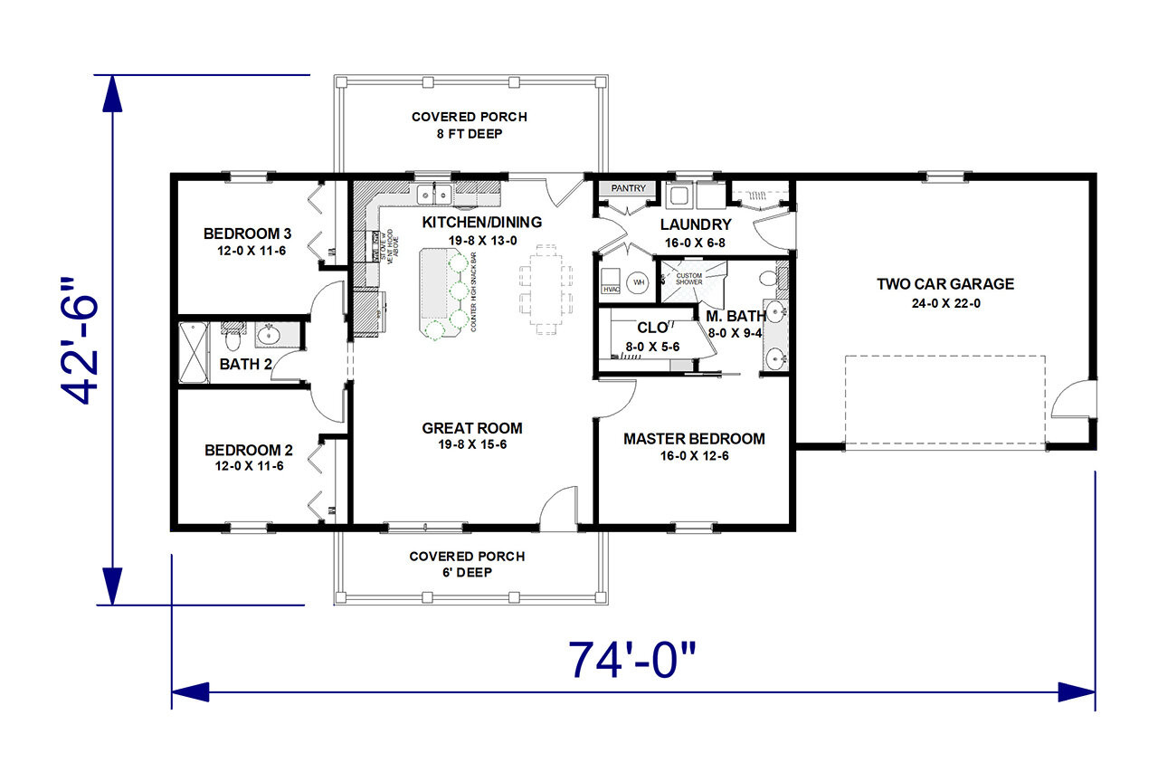 Farmhouse House Plan - 61395 - 1st Floor Plan