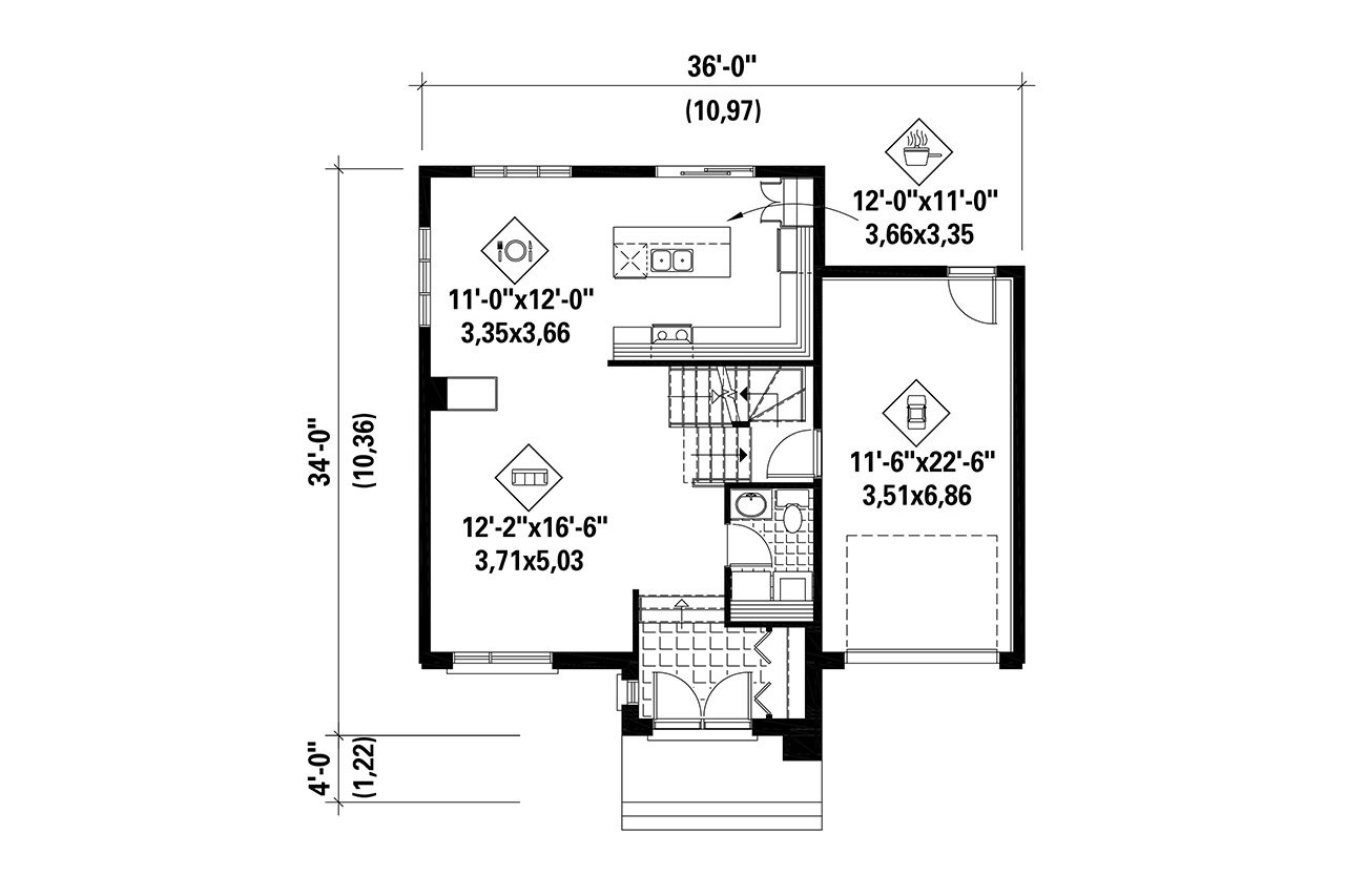 Modern House Plan - 52848 - 1st Floor Plan