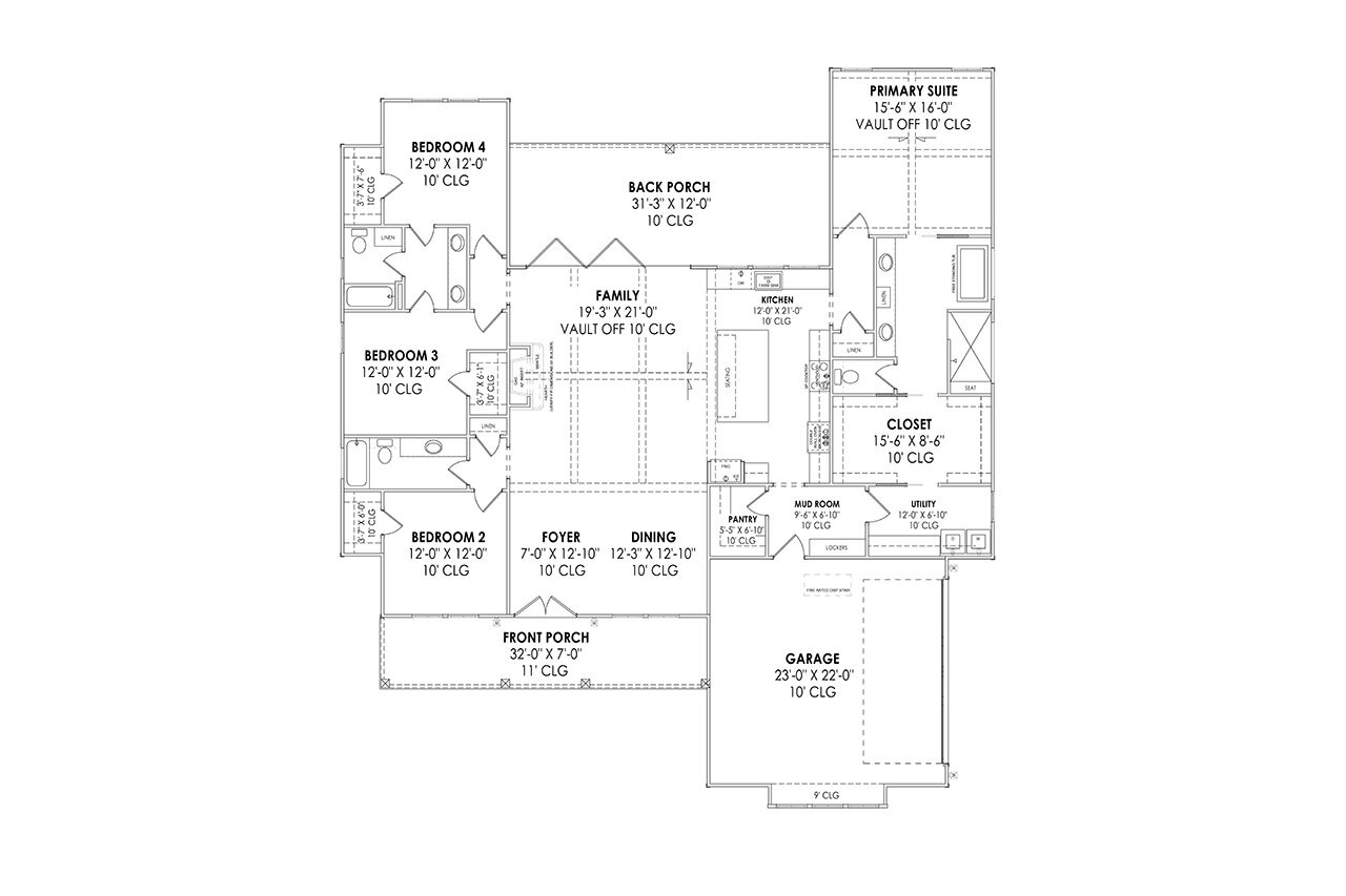 Craftsman House Plan - 45747 - 1st Floor Plan
