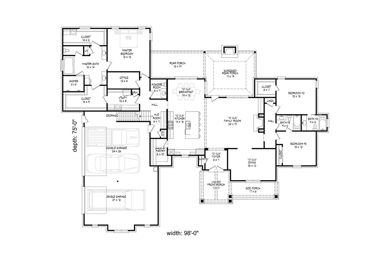Craftsman House Plan - Brown Manor 92684 - 1st Floor Plan