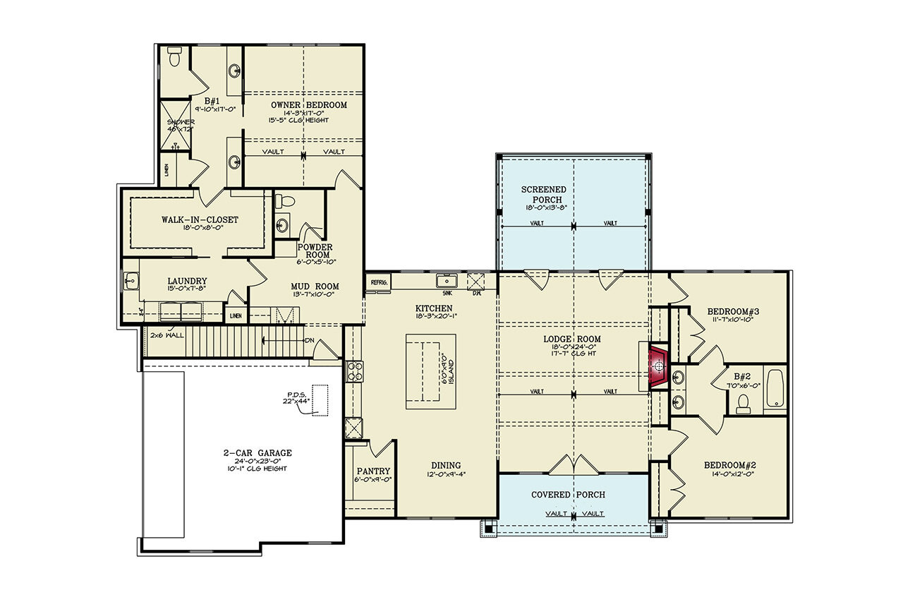 Mountain Rustic House Plan - Sunset Ridge 90068 - 1st Floor Plan