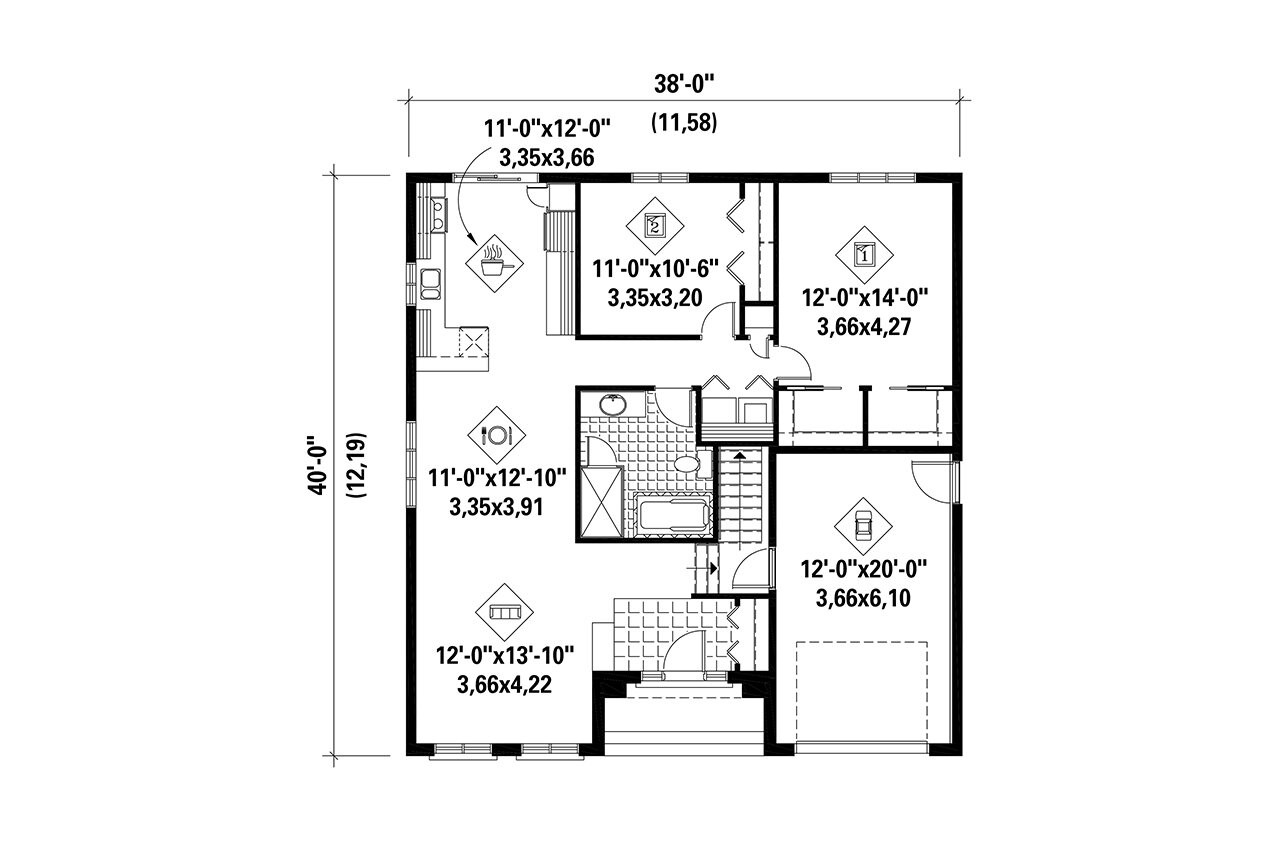 Modern House Plan - 66130 - 1st Floor Plan