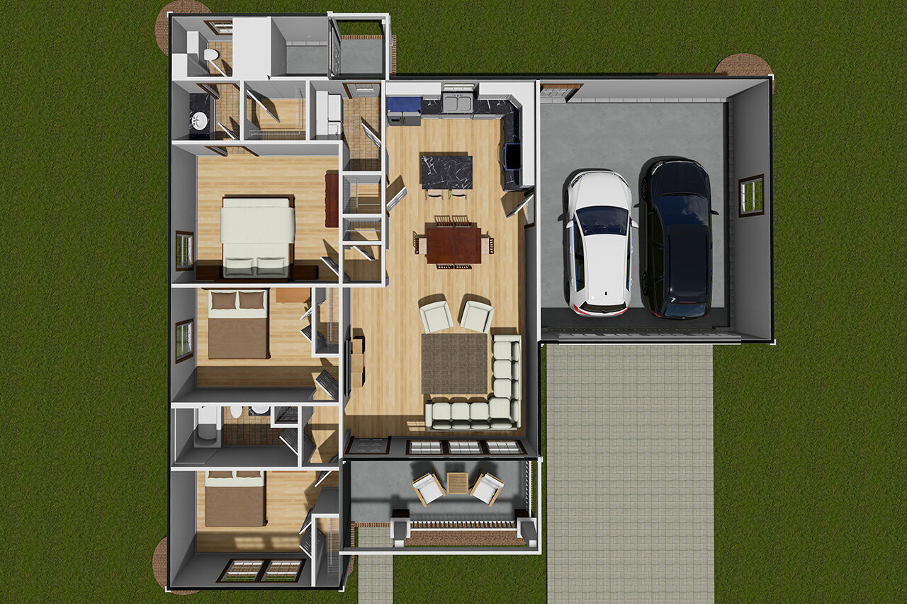Craftsman House Plan - Eaton 45933 - 1st Floor Plan Dollhouse - 