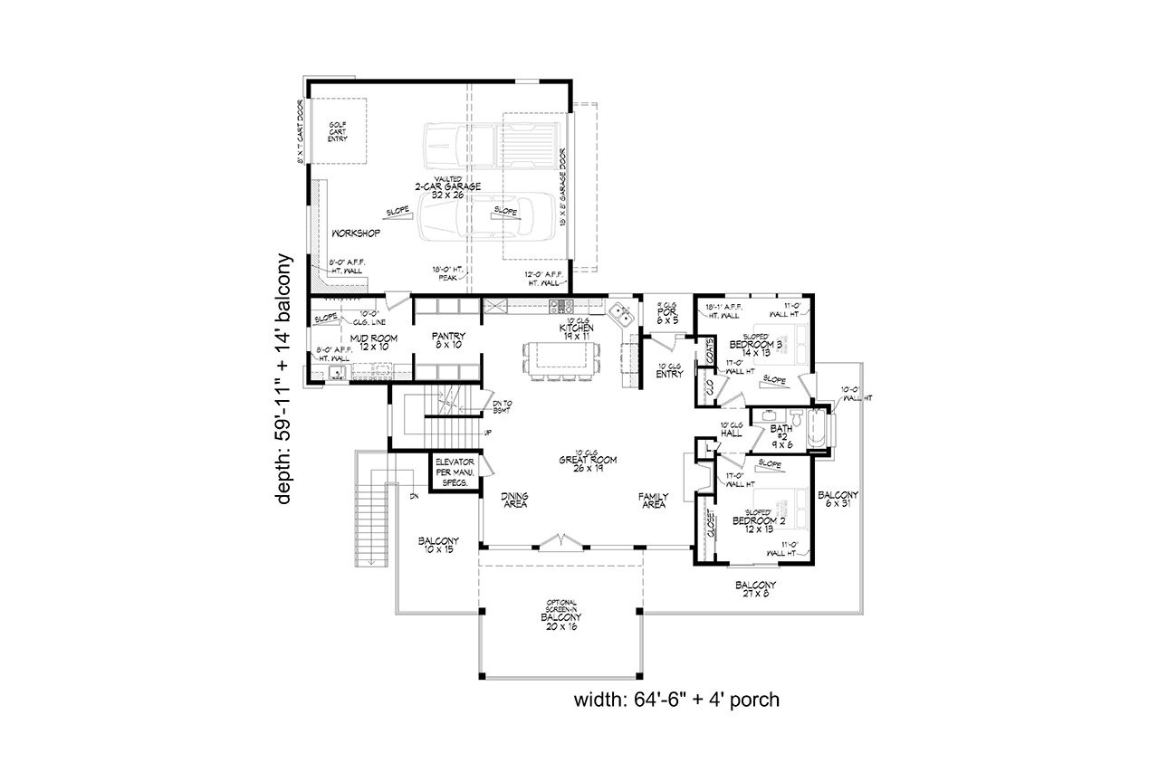 Modern House Plan - Sunrise Bay 67528 - 1st Floor Plan