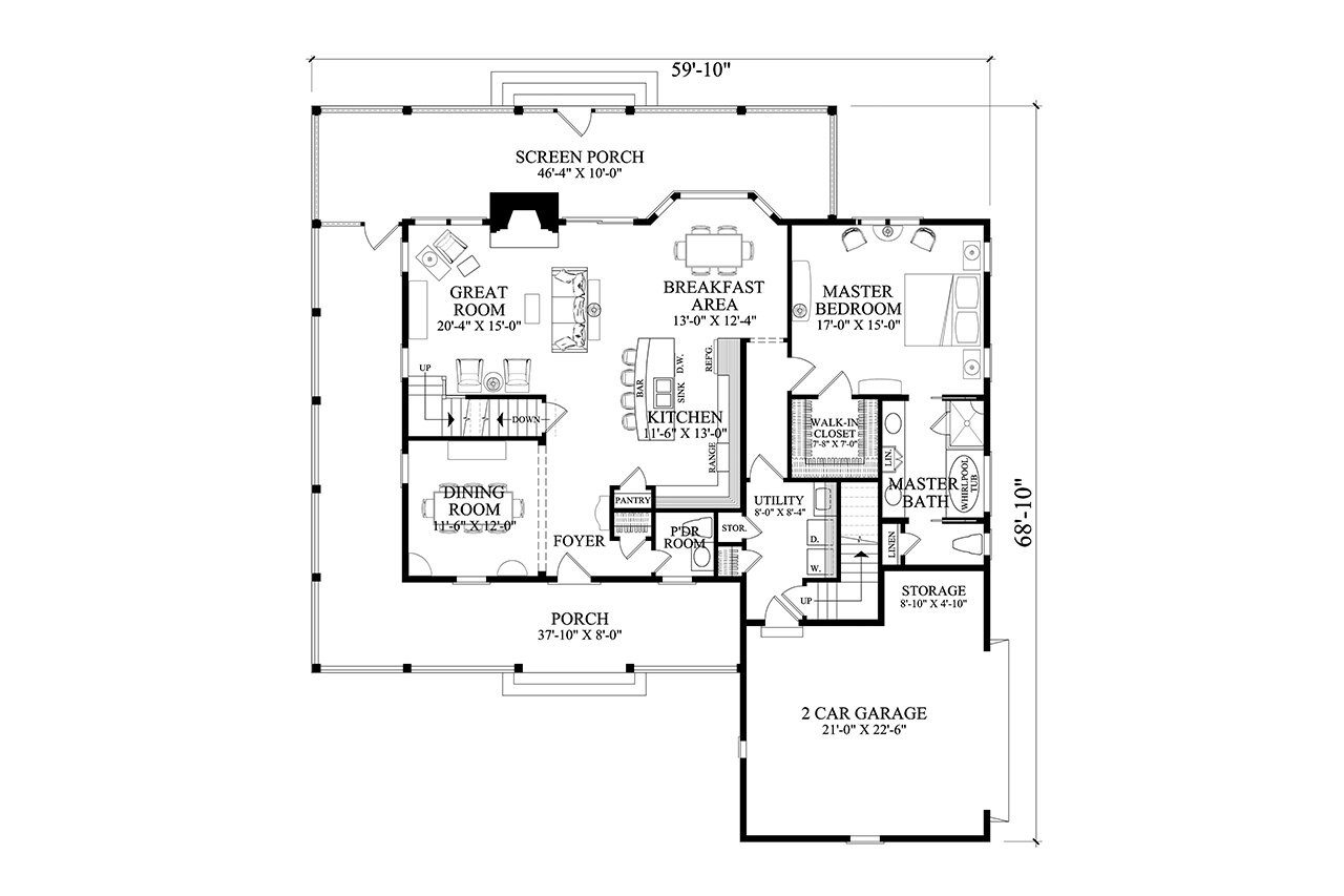 Southern House Plan - Timber Ridge 74182 - 1st Floor Plan