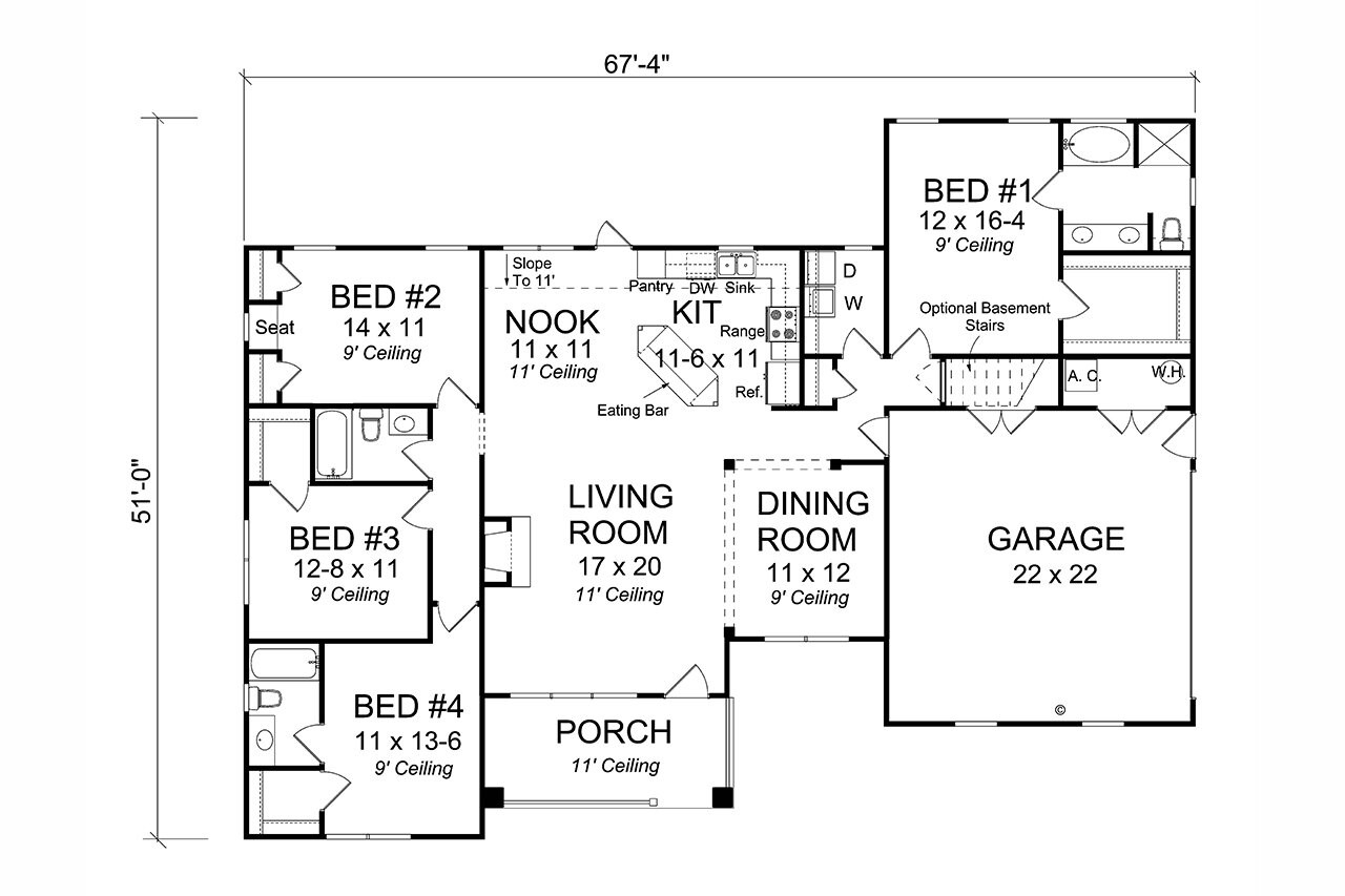 Traditional House Plan - Perkins 52213 - 1st Floor Plan
