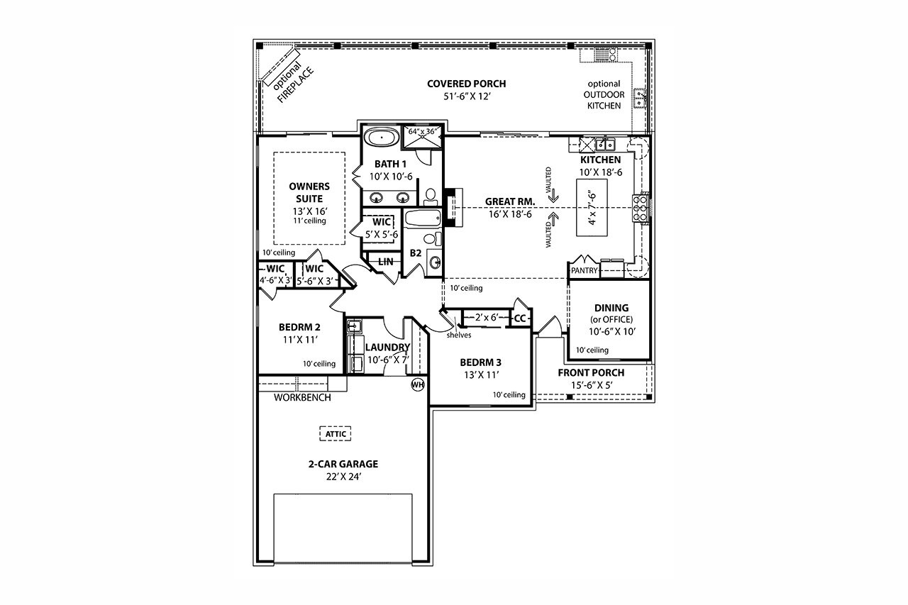 Cottage House Plan - Cream Puff 75681 - 1st Floor Plan