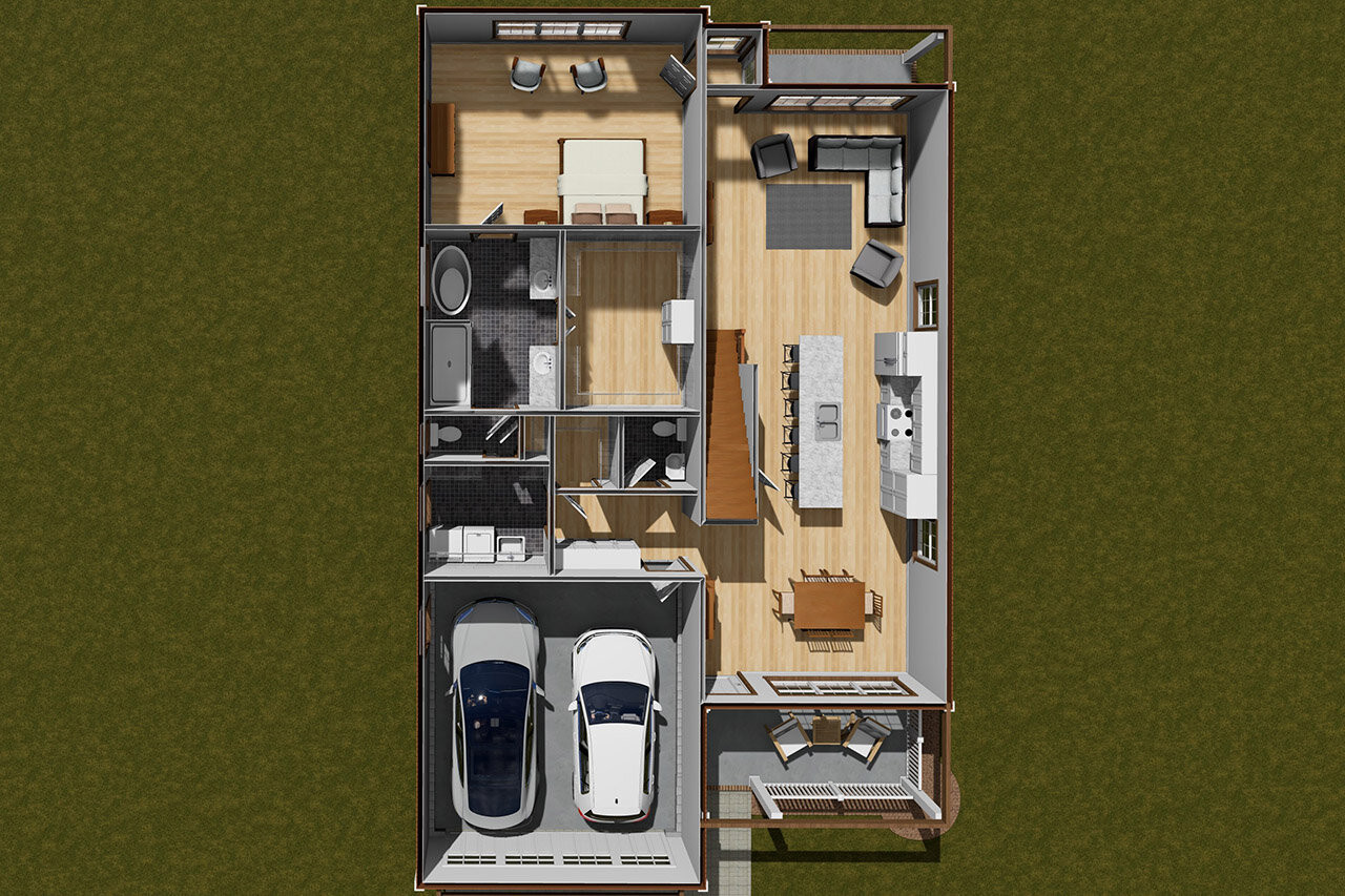 Cottage House Plan - 51690 - 1st Floor Plan Dollhouse - 