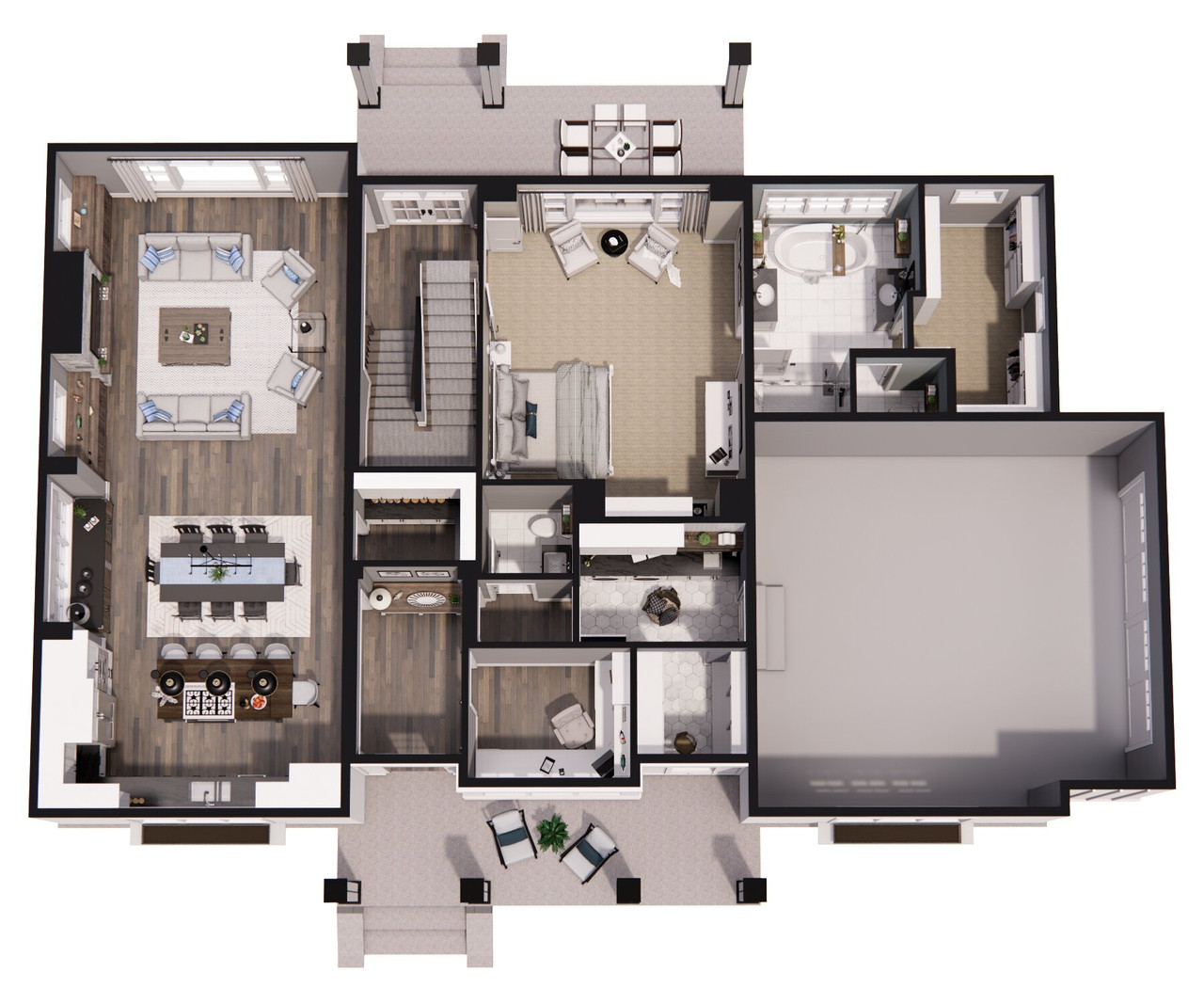 Farmhouse House Plan - Hidden Brook 30576 - 1st Floor Plan Dollhouse - 