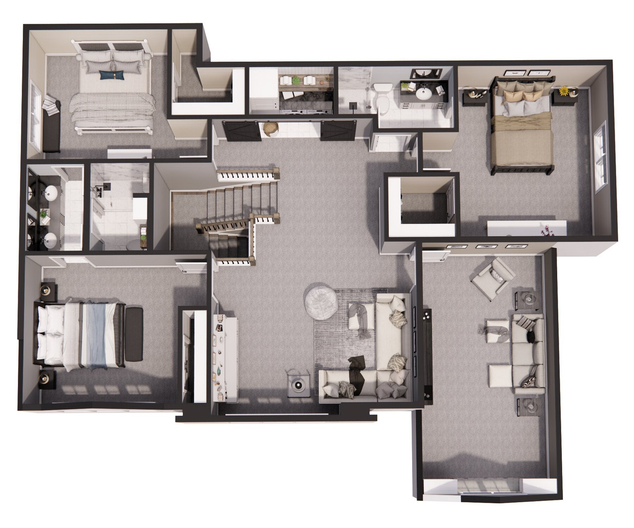 Craftsman Plan - Cedar Bluff - 2nd Floor Plan Dollhouse - 