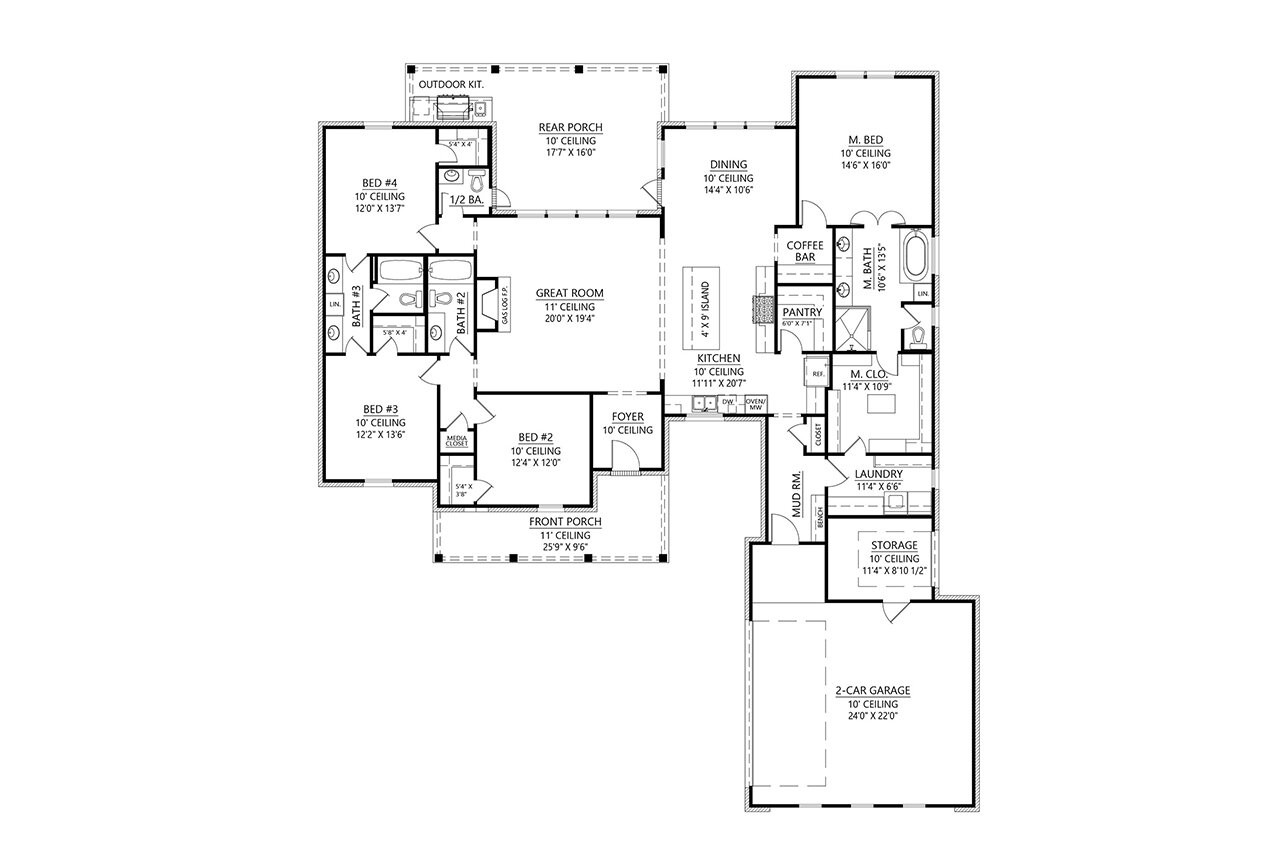 Southern House Plan - Edgewood 21503 - 1st Floor Plan