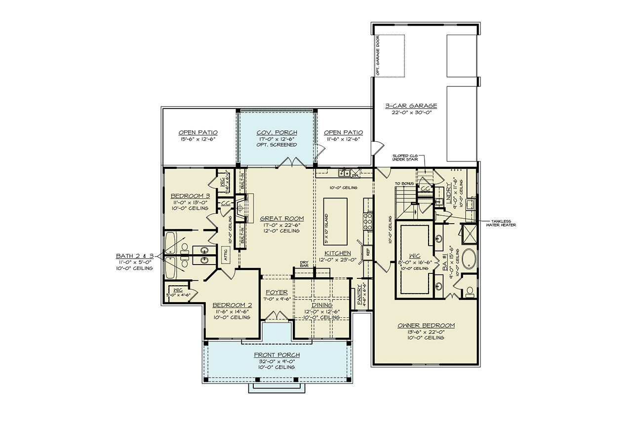 Farmhouse House Plan - Pinecrest 78555 - 1st Floor Plan