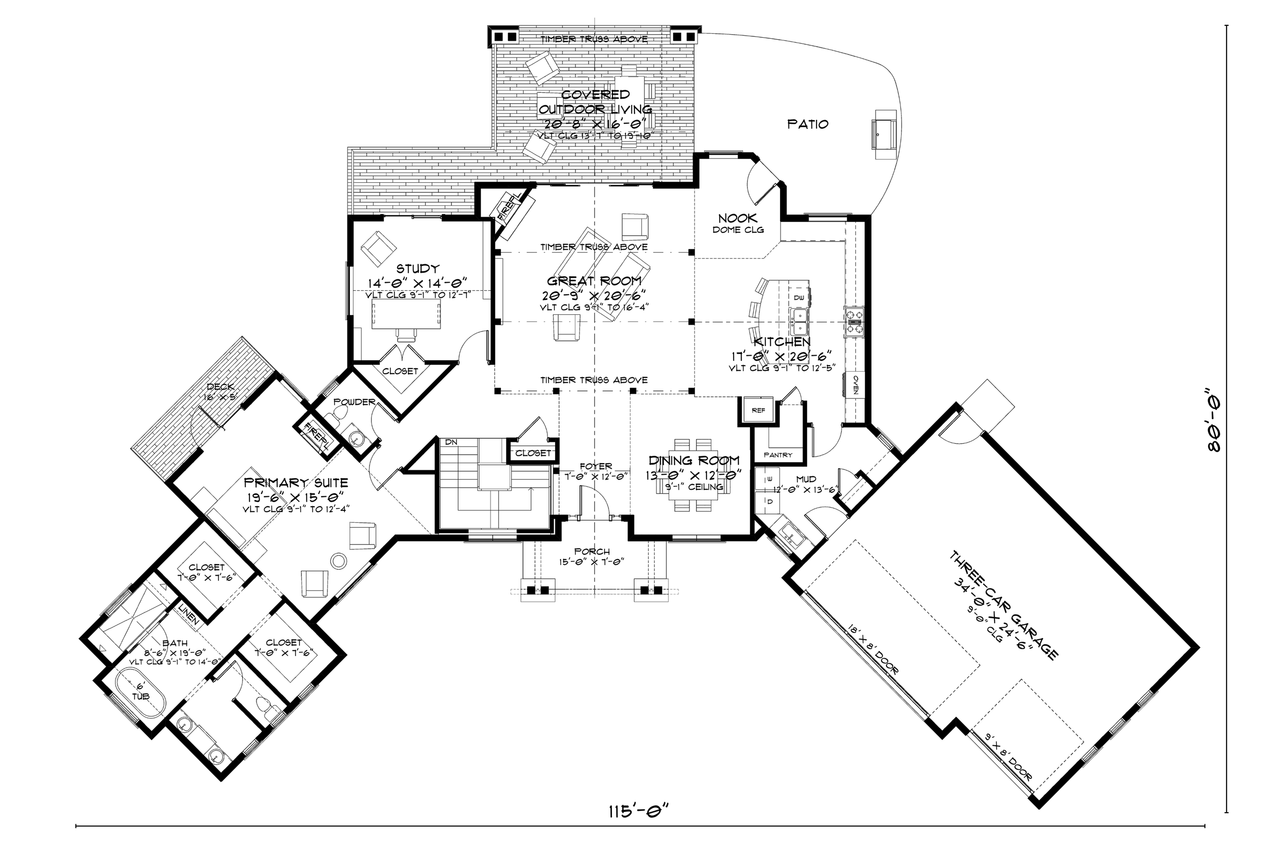 Mountain Rustic House Plan - Abrams Mountain 20912 - 1st Floor Plan