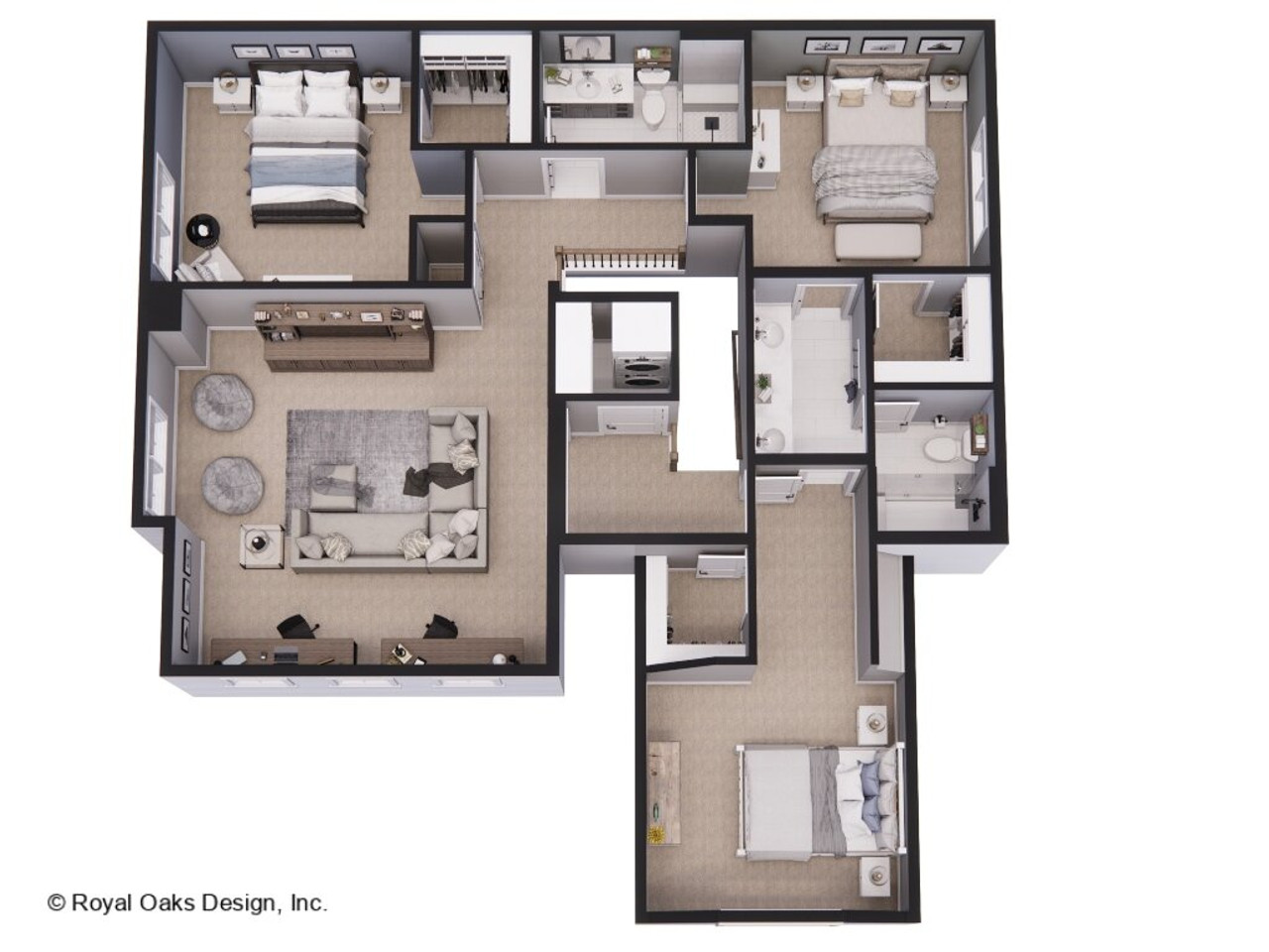 Farmhouse Style Plan Emerald - 2nd Floor Plan - Dollhouse - 