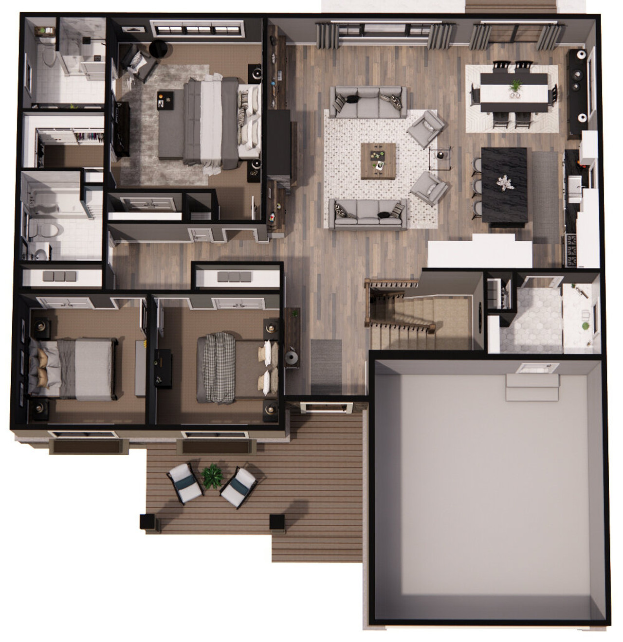 Craftsman House Plan - Eagle Creek 83777 - 1st Floor Plan Dollhouse - 
