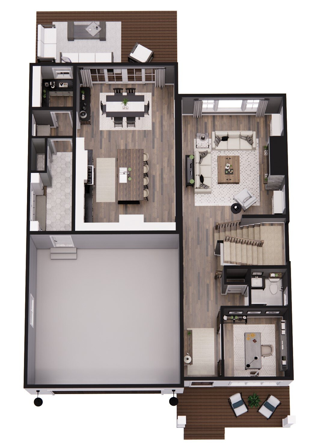 Farmhouse House Plan - Oak Run 70310 - 1st Floor Plan Dollhouse - 