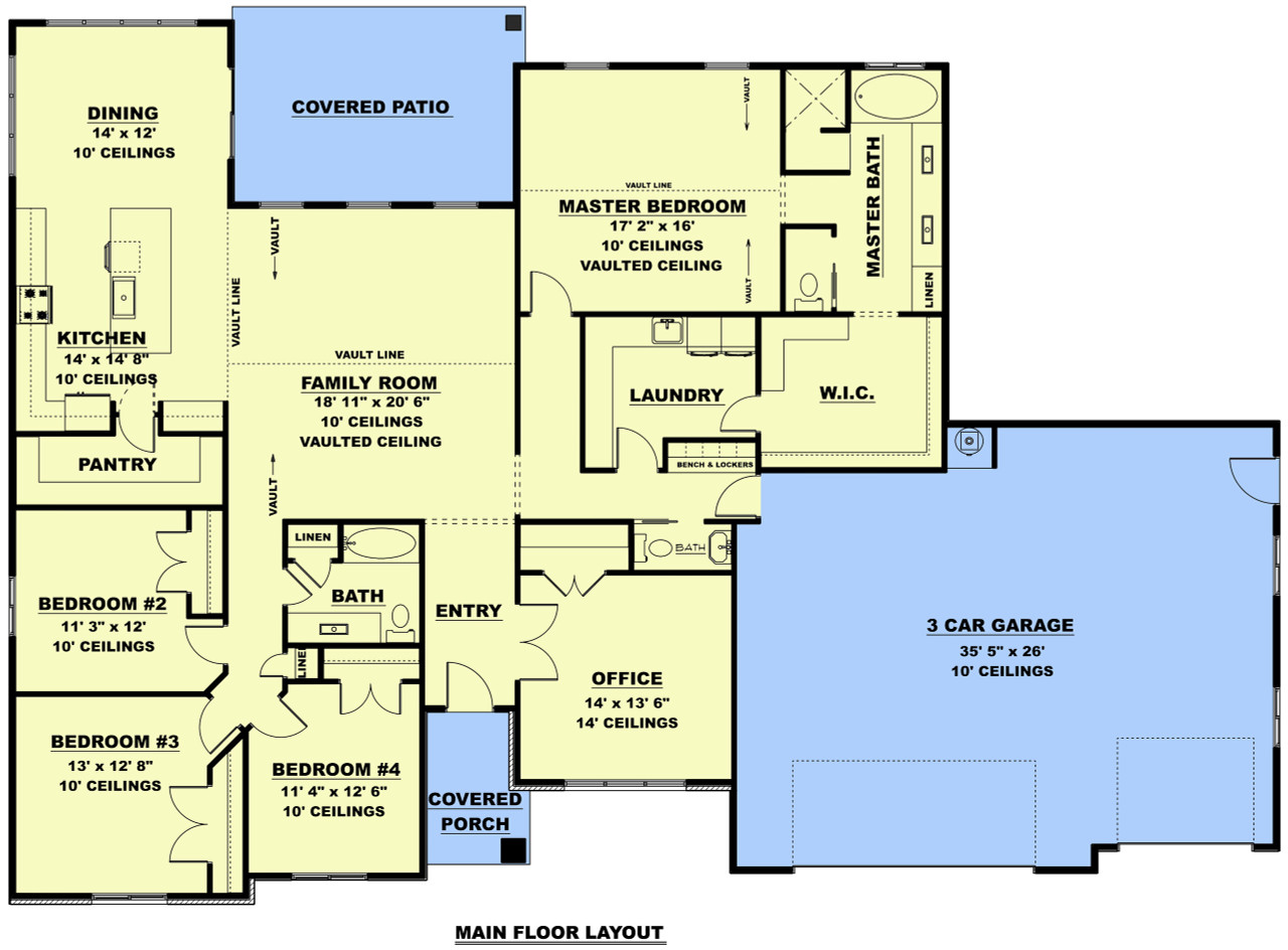 Ranch House Plan - The Coral Sand 39205 - 1st Floor Plan