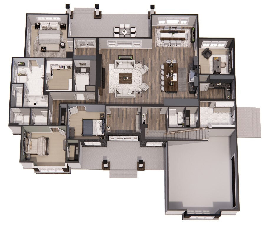 Farmhouse House Plan - Wood Haven 52622 - 1st Floor Plan Dollhouse - 1st Floor Plan