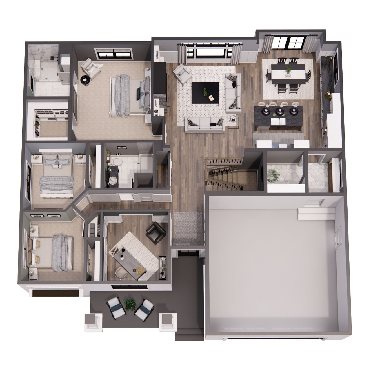 Country Style Plan - Maple Grove - Aerial First Floor Plan - 