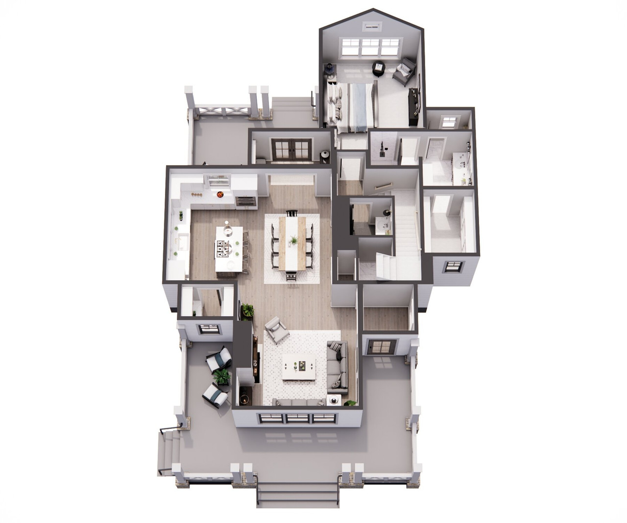 Country Style Plan - Prescott - Aerial First Floor Plan - 