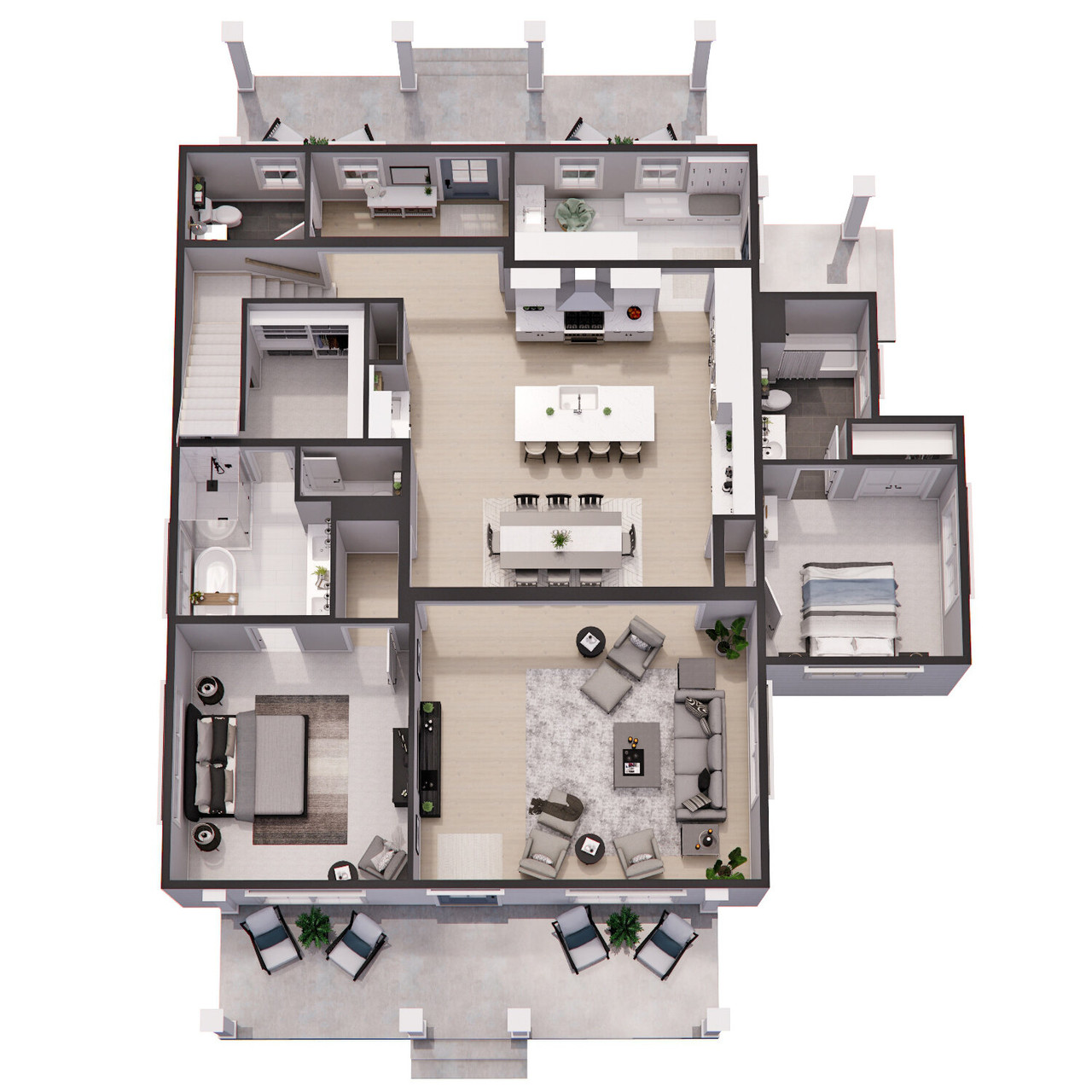 Farmhouse House Plan - Myrtle 70192 - 1st Floor Plan Dollhouse - 