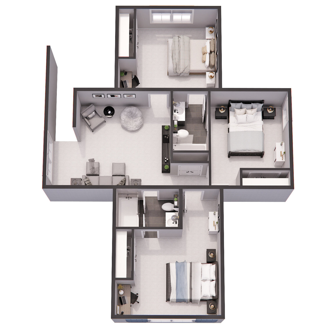 Farmhouse House Plan - Myrtle 70192 - 2nd Floor Plan Dollhouse - 