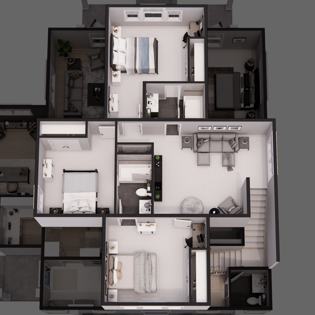 Farmhouse House Plan - Madison 63337 - 2nd Floor Plan Dollhouse - 