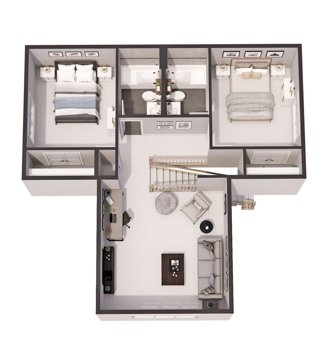 Farmhouse House Plan - Grover 32595 - 2nd Floor Plan Dollhouse - 