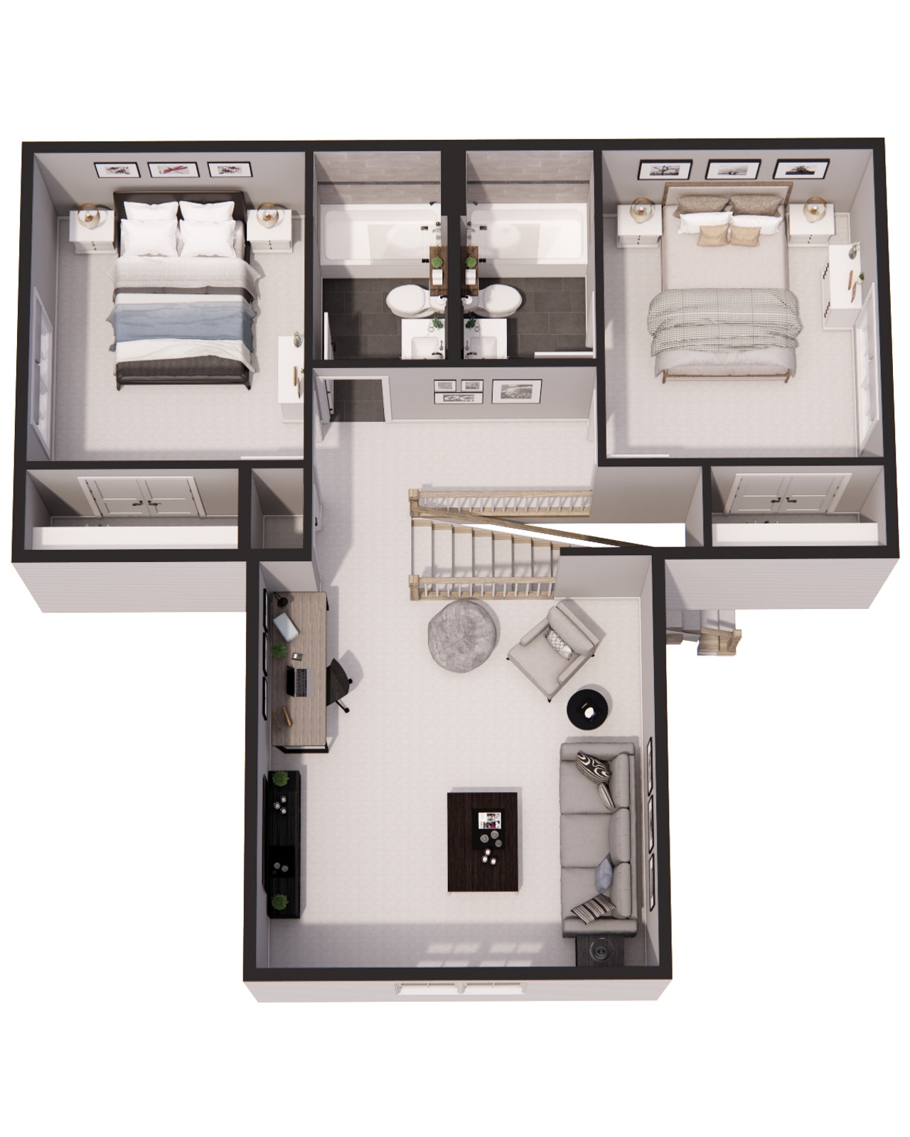 Craftsman House Plan - Adrian 87466 - 2nd Floor Plan Dollhouse - 