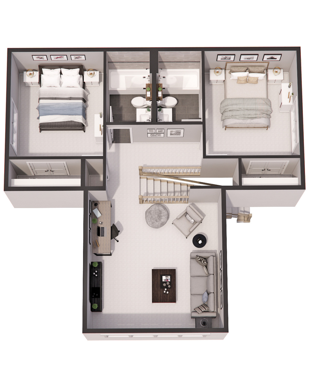 Bungalow House Plan - Bentonville 64639 - 2nd Floor Plan Dollhouse - 
