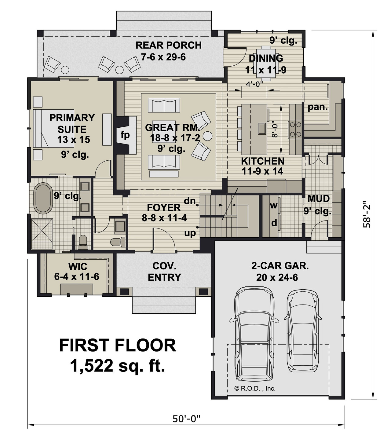 Craftsman House Plan - Enola 62236 - 1st Floor Plan