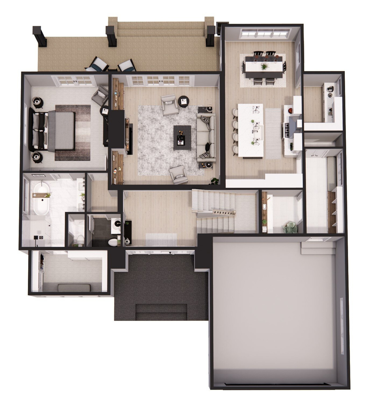 Craftsman House Plan - Enola 62236 - 1st Floor Plan Dollhouse - 