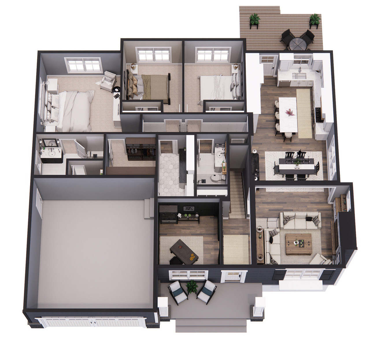 Traditional House Plan - Oakwood 60169 - 1st Floor Plan Dollhouse - 