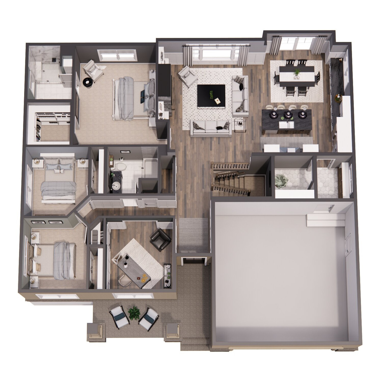 Traditional House Plan - Hawthorne 93602 - 1st Floor Plan Dollhouse - 