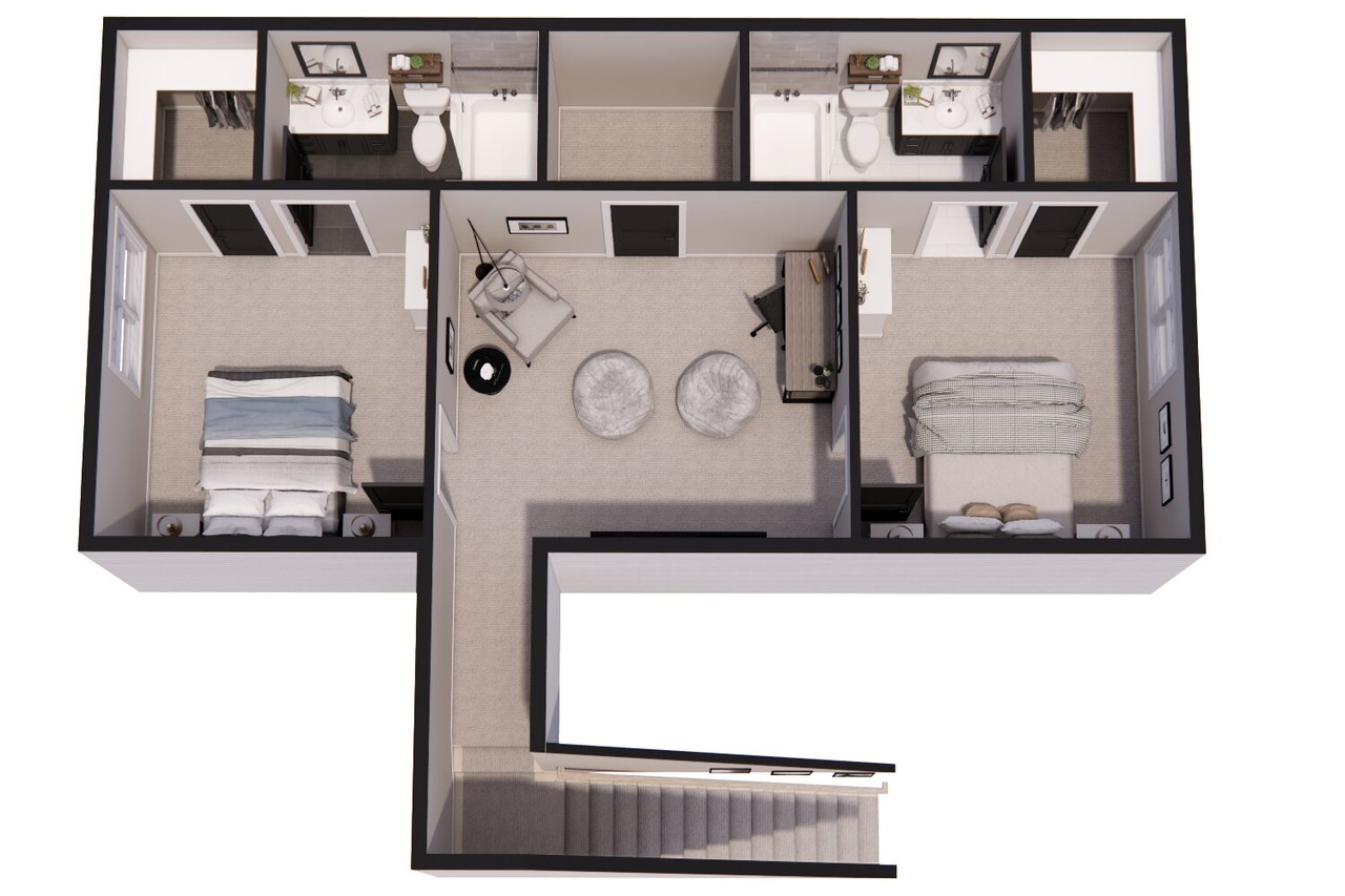 Craftsman House Plan - Stowe 43730 - 2nd Floor Plan Dollhouse - 