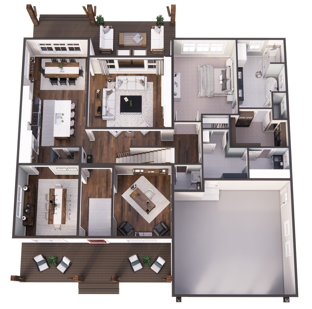 Farmhouse House Plan - Brushy Creek 26008 - 1st Floor Plan Dollhouse - 