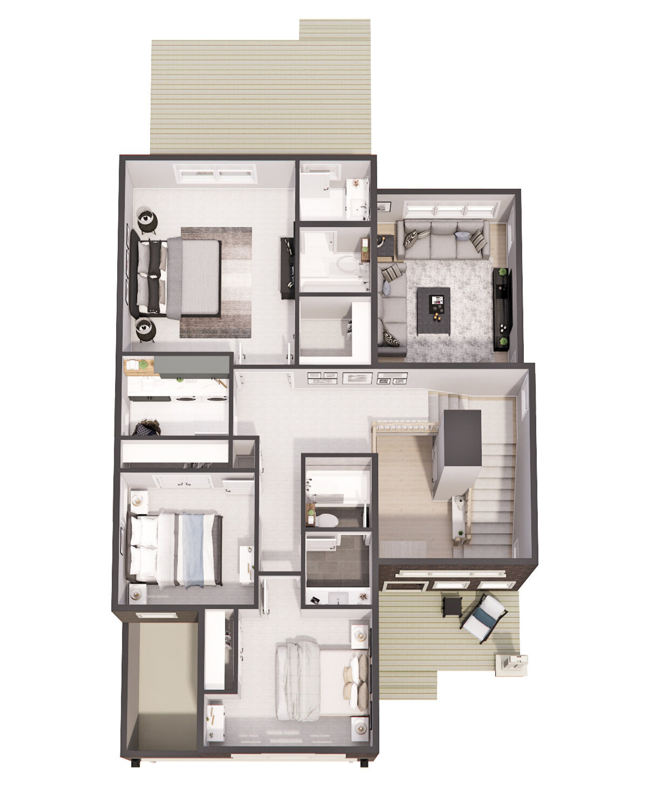 Bungalow House Plan - Glendale 74351 - 2nd Floor Plan Dollhouse - 