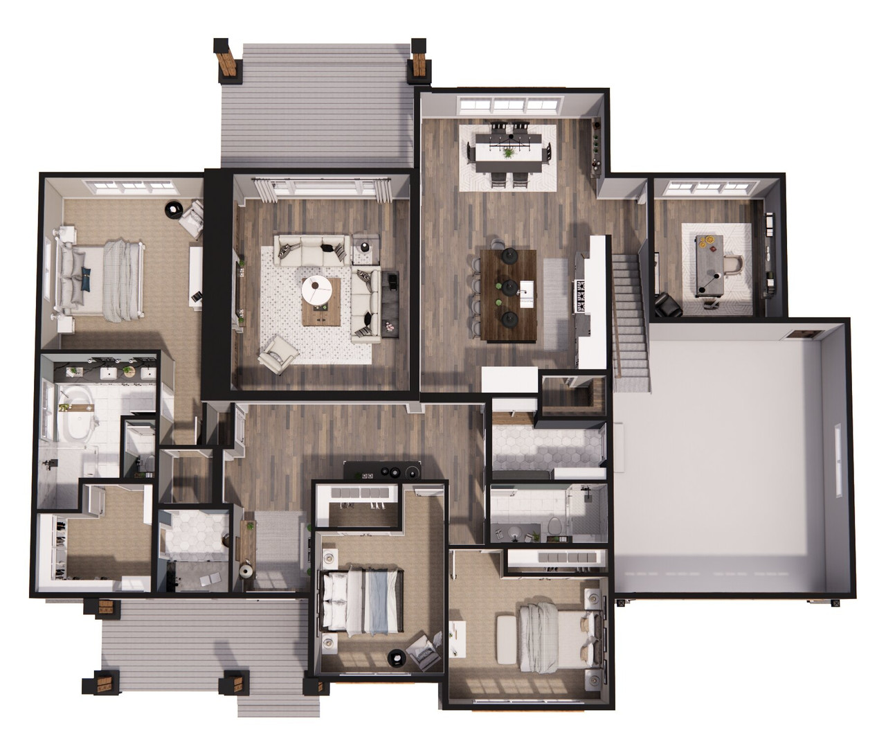 Farmhouse House Plan - Westfield 38675 - 1st Floor Plan Dollhouse - 