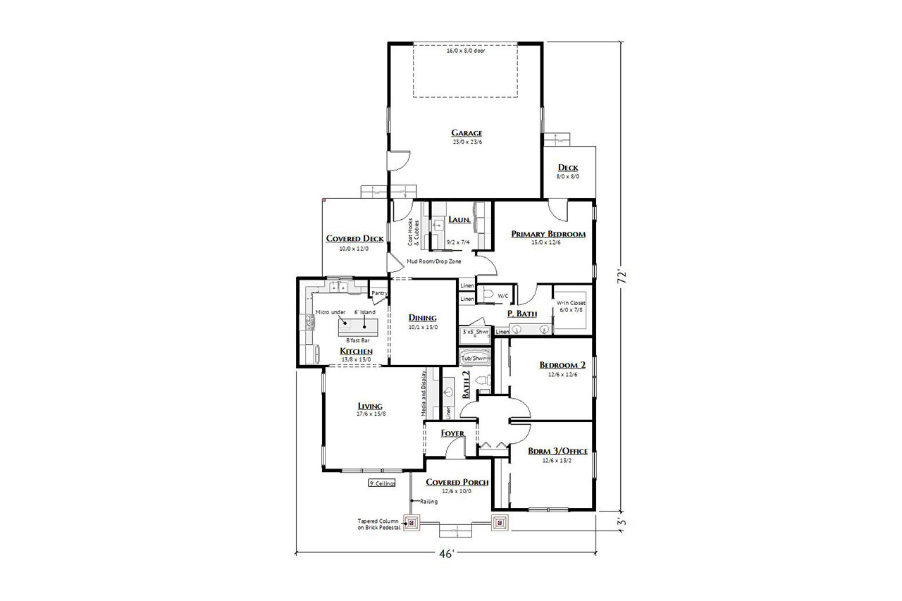 Craftsman House Plan - Red Oak 69371 - 1st Floor Plan