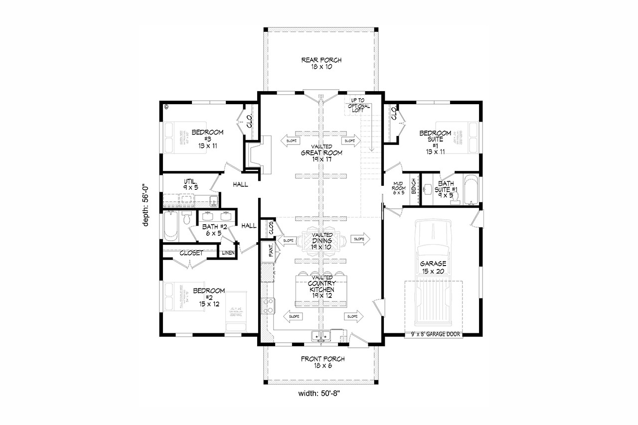 Farmhouse House Plan - Weekend Barndominium 51666 - 1st Floor Plan