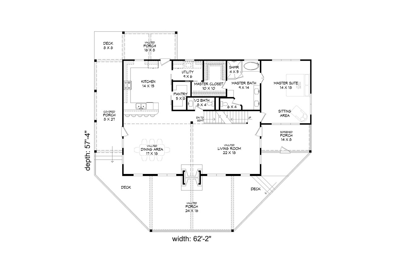 Craftsman House Plan - Riverfront View 47269 - 1st Floor Plan