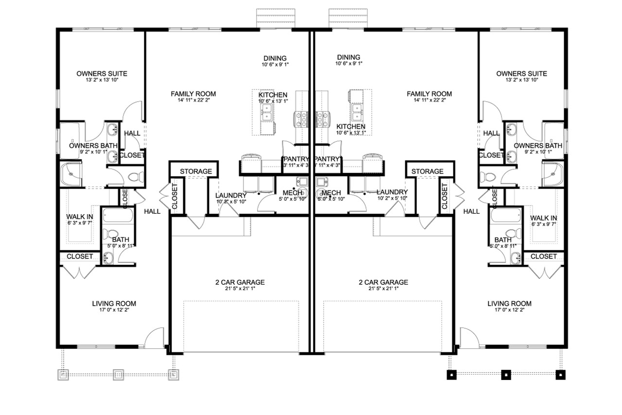 Craftsman House Plan - Lola Twin Home 69953 - 1st Floor Plan