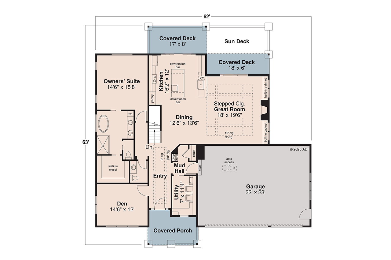 Craftsman House Plan - Willow Haven 32244 - 1st Floor Plan