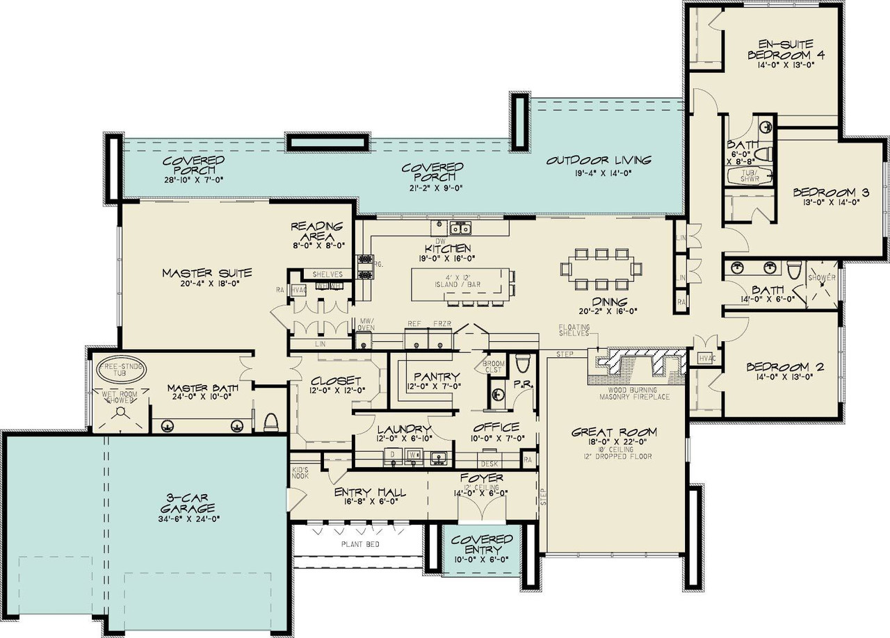 Prairie House Plan - Pinecrest Way 71863 - 1st Floor Plan