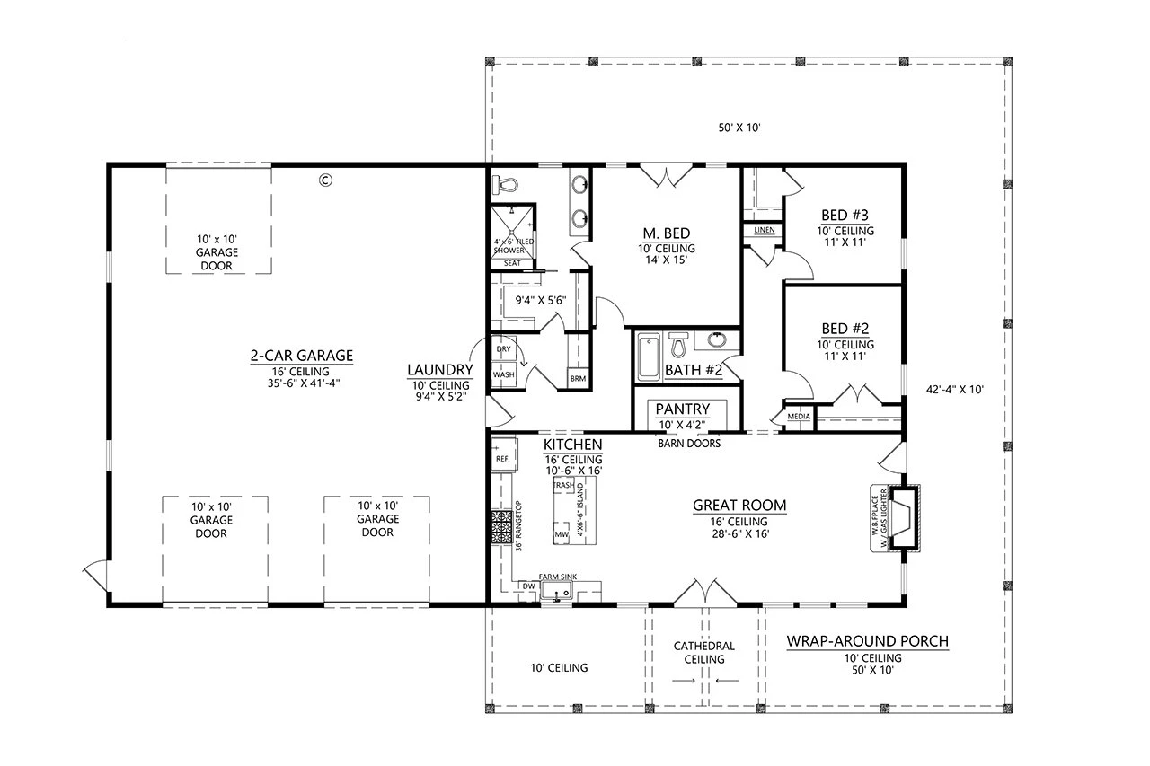 Farmhouse House Plan - Woodland Hills 63551 - 1st Floor Plan