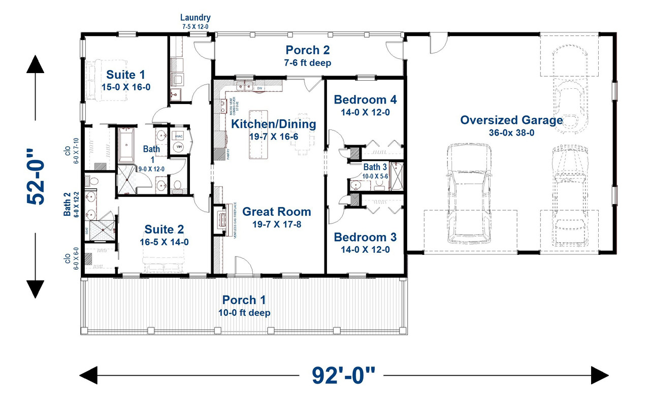 Farmhouse House Plan - 93492 - 1st Floor Plan