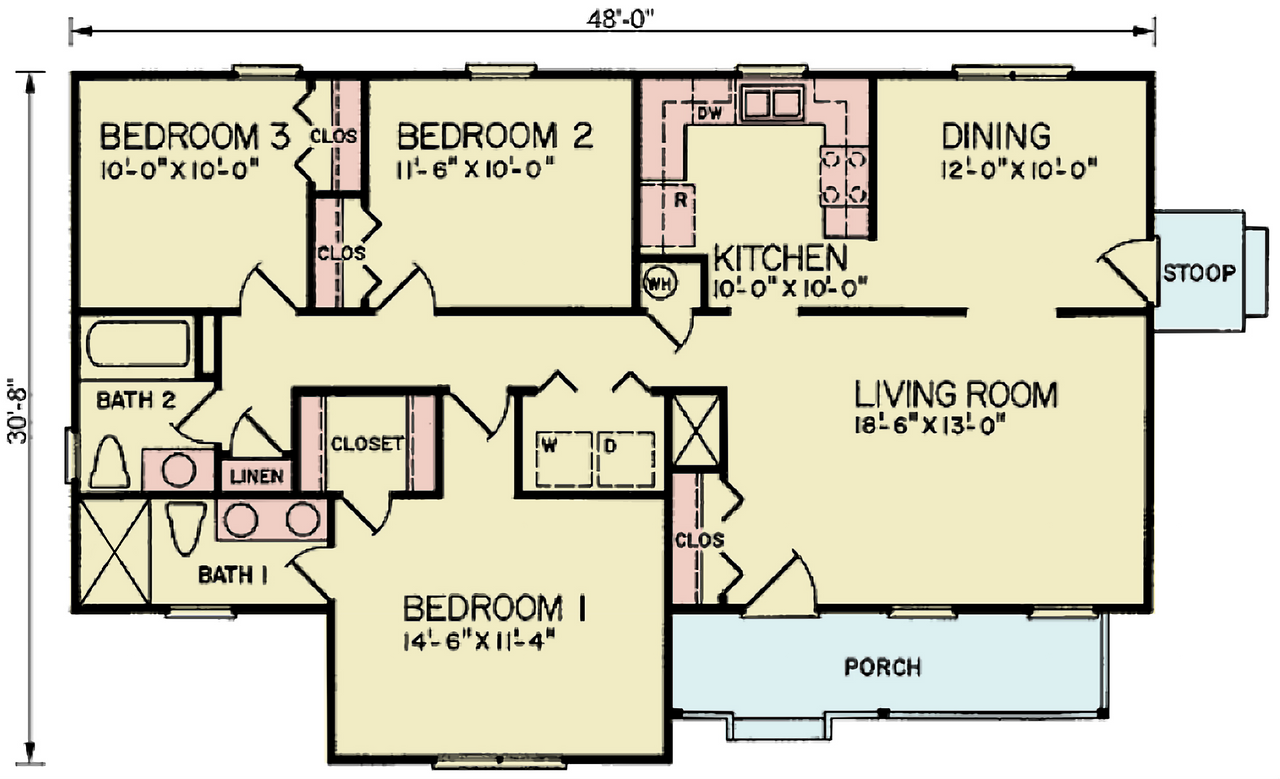 Ranch House Plan - Eastside 4 62665 - 1st Floor Plan