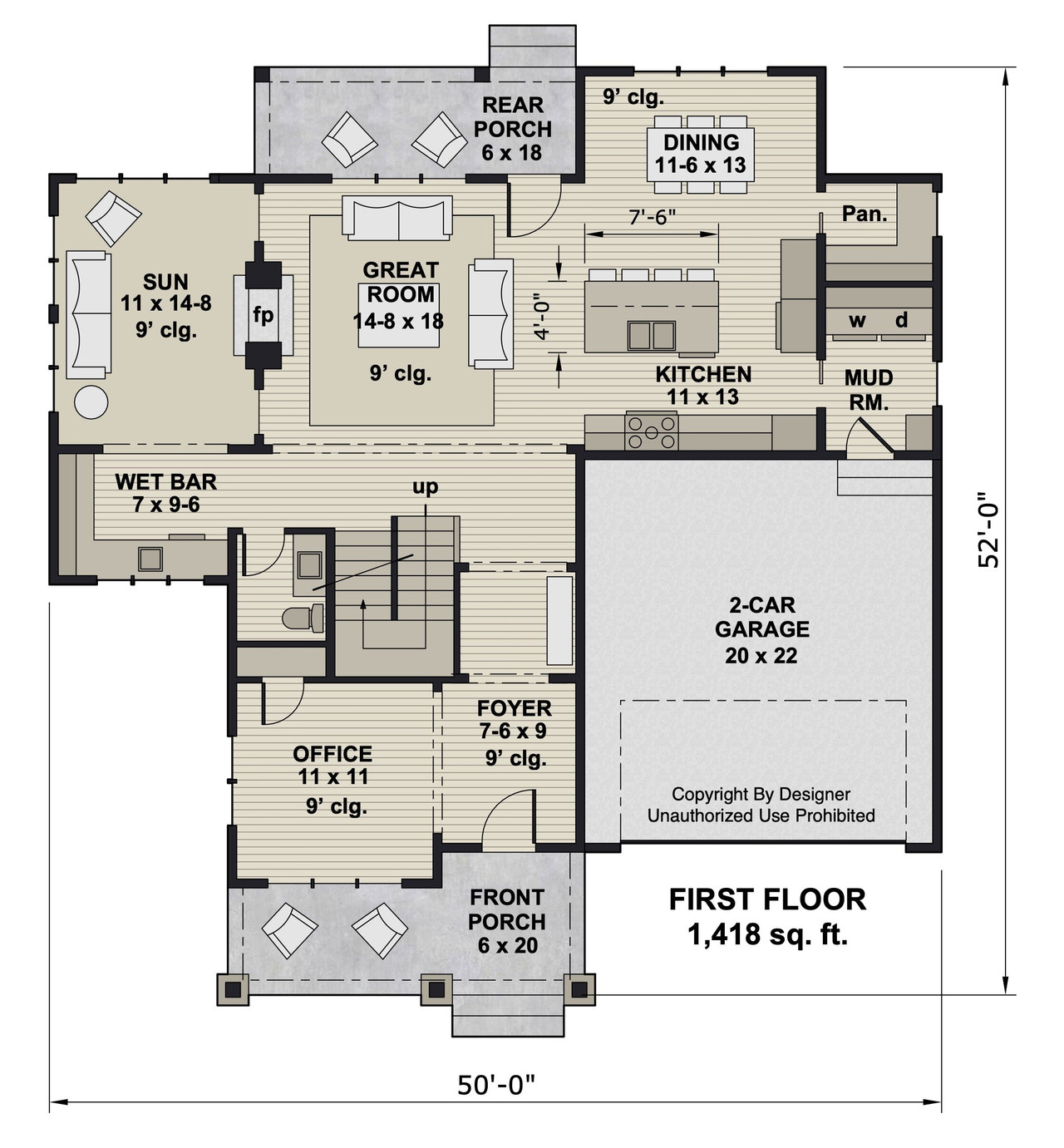 Bungalow House Plan - Granada 74829 - 1st Floor Plan
