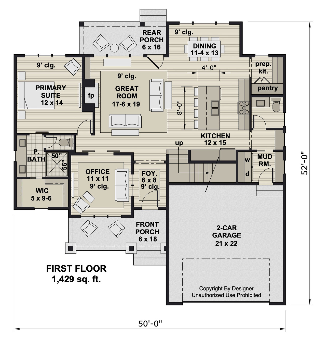 Craftsman House Plan - Spencer 38124 - 1st Floor Plan