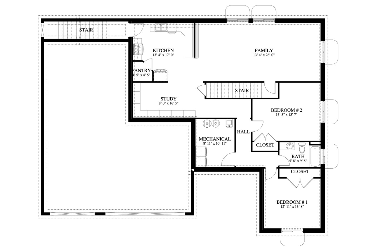 Ranch House Plan - Sharp 86690 - Basement Floor Plan